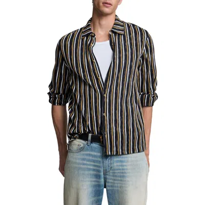 Desigual Striped Long Sleeve Button Up Shirt In Yellow