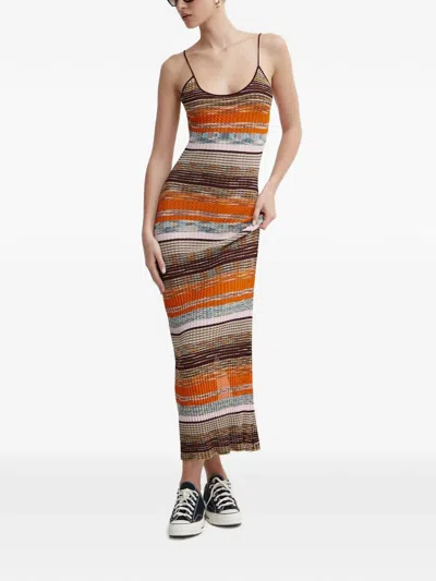 Desigual Striped Open-back Dress In Multi