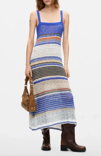Desigual Striped Pointelle Knit Dress In Black