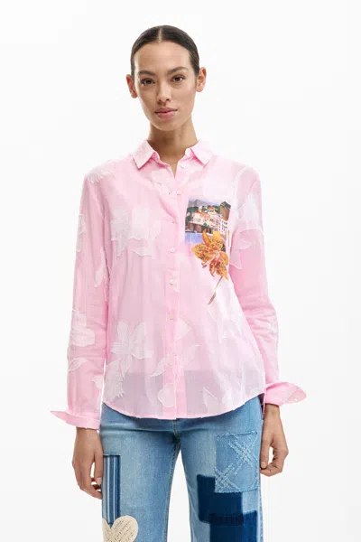 Desigual Striped Postcard Shirt In Pink