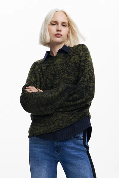 Desigual Striped Print Sweater In Green