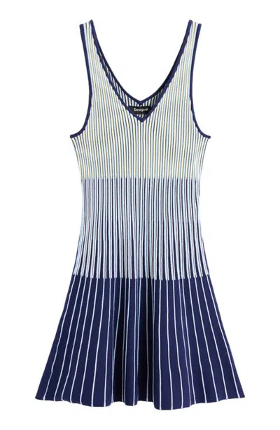 Desigual Striped Sleeveless V-neck Knit Dress In Multi