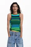 Desigual Striped T-shirt With Trim In Green