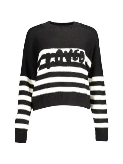 Desigual Stripe-pattern Embroidered Sweater In Black