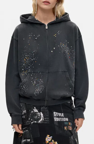 Desigual Studded Full Zip Hoodie In Gray
