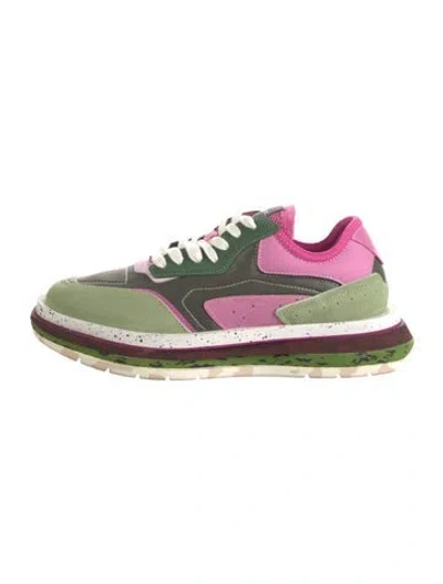 Pre-owned Desigual Suede Colorblock Pattern Chunky Sneakers W/ Tags In Green