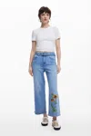 Desigual Sunflower Culotte Jeans In Blue