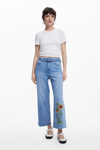 Desigual Sunflower Culotte Jeans In Blue