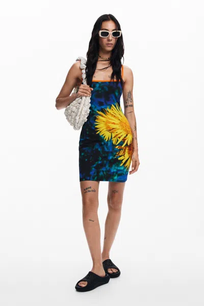 Desigual Sunflower Midi Dress In Blue