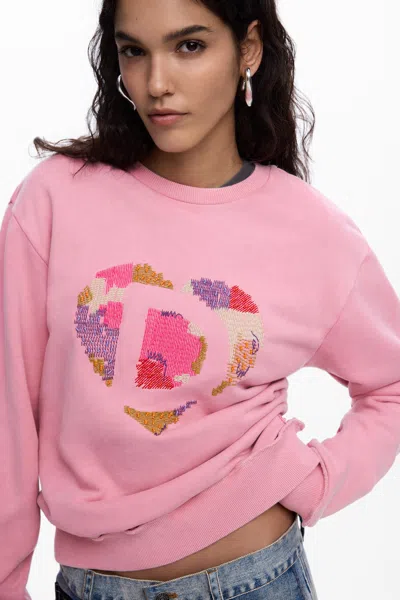 Desigual Sweatshirt Logo Beads In Pink