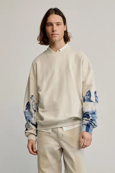 Desigual Sweatshirt With Printed Sleeves In Neutral