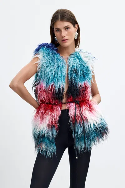 Desigual Synthetic Fur Coat Lacroix In Blue