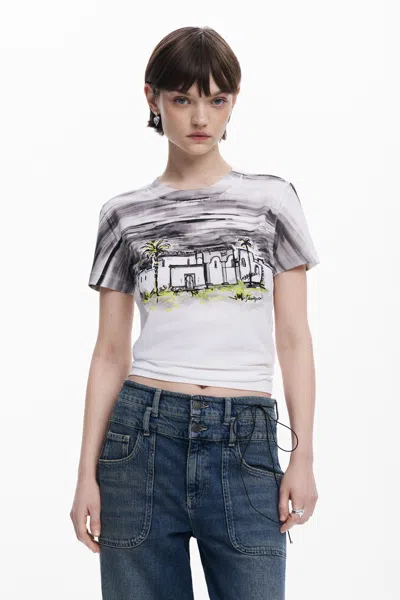 Desigual ヤシの木柄の半袖tシャツ In Black