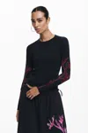 Desigual オーキッドスリーブtシャツ In Black