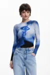 Desigual Women's Long Sleeve Kiss T-shirt In Blue