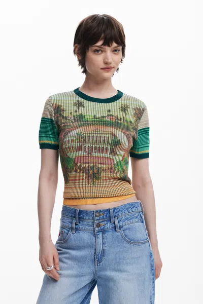 Desigual 風景柄のニットtシャツ In Green