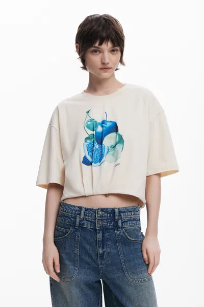 Desigual フルーツ柄のパフスリーブtシャツ In White