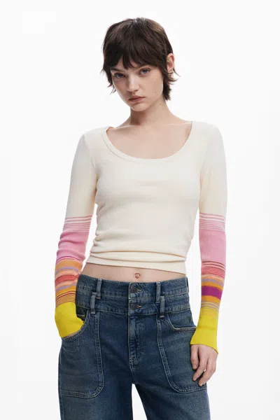 DESIGUAL プリント袖のTシャツ