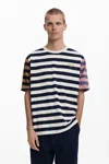 Desigual ストライプとロゴのtシャツ In White