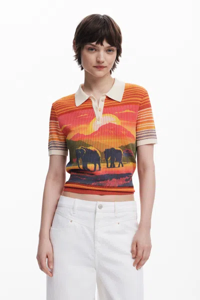 Desigual 象柄のニットtシャツ In Yellow