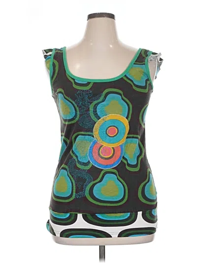 Pre-owned Desigual Tank Top Green Square Neckline Tops