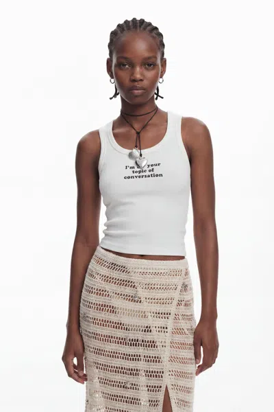 Desigual Tank Top With Text In White