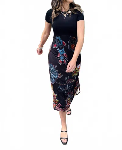 Desigual Tee Top Mesh Floral Dress In Black In Blue