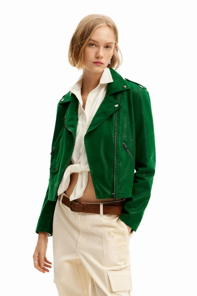 Desigual Textured Biker Jacket In Green