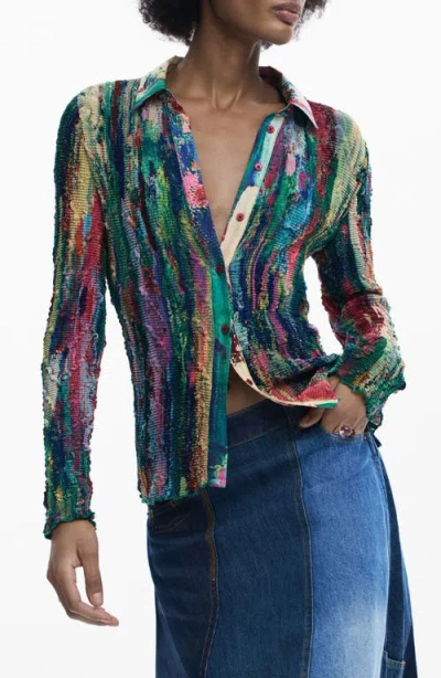 Desigual Textured Button-up Shirt In Multi