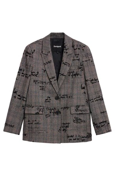 Desigual Textured Checked Blazer In Gray