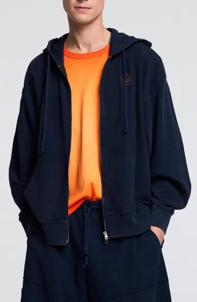 Desigual Textured Full Zip Hoodie In Blue