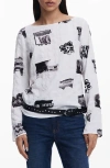 Desigual Textured Graphic Top In White