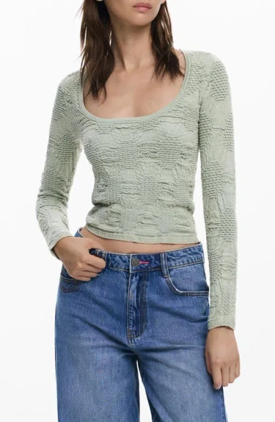 Desigual Textured Scoop Neck Top In Green