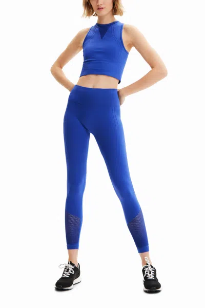 Desigual Textured Stretch Leggings In Blue