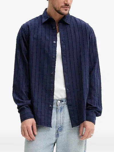 Desigual Textured Striped Shirt In Blue