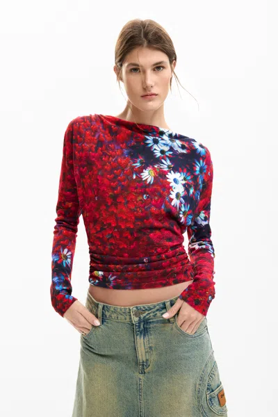 Desigual Thin Daisy Sweater In Red