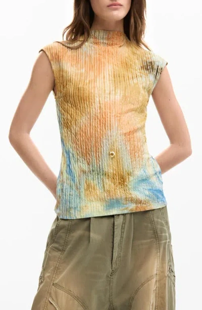 Desigual Tie Dye Funnel Neck T-shirt In White