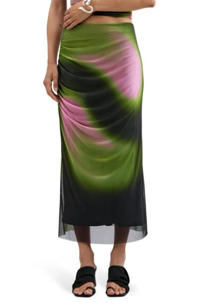 Desigual Tie Dye Mesh Pencil Skirt In Green