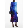 Desigual Tie Dye Pattern Long Sleeve Midi Dress In Blue