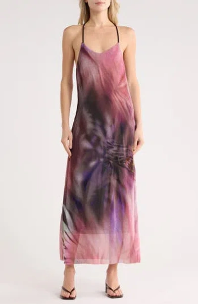 Desigual Tie Dye Ribbed Knit Halter Maxi Dress In Purple