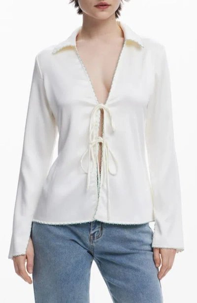 Desigual Tie Front Shirt In White
