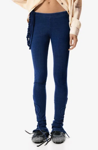 Desigual Tie Hem Detail Stretch Cotton Knit Pants In Blue