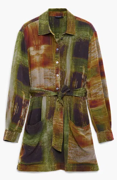 Desigual Tie Waist Shirtdress In Green