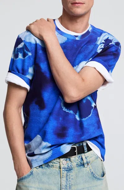 Desigual Tie-dye Cotton Graphic T-shirt In Blue