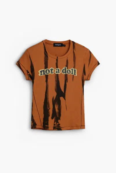 Desigual Not A Doll Cotton Graphic T-shirt In Brown