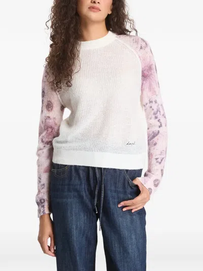 Desigual Tie-dye Raglan-sleeve Sweater In White