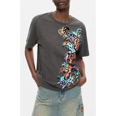 Desigual Tiger Graphic T-shirt In Black