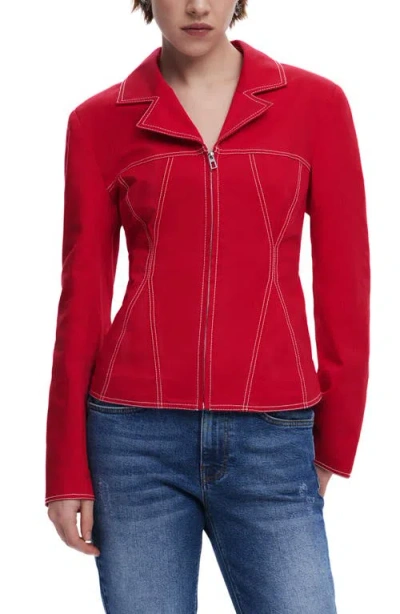 Desigual Topstitch Detail Stretch Cotton Jacket In Orange Red