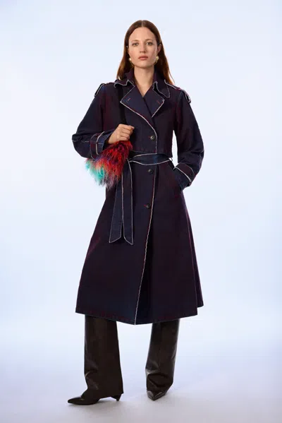 Desigual Trench Coat 100% Cotton In Blue