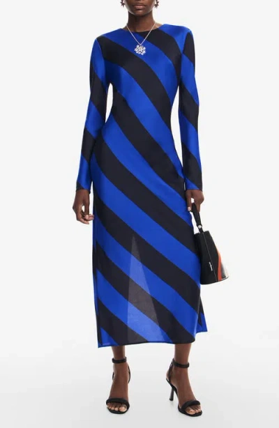 Desigual Diagonal-stripe Long-sleeve Dress In Blue